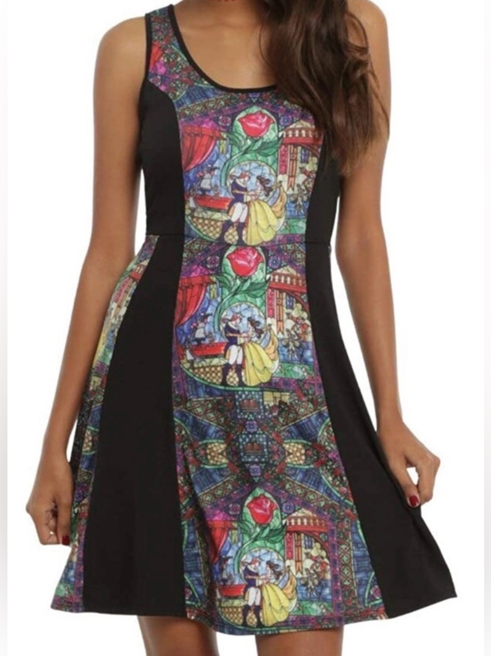 Hot Topic Disney Beauty and the Beast stainglass sleeveless dress size 2X